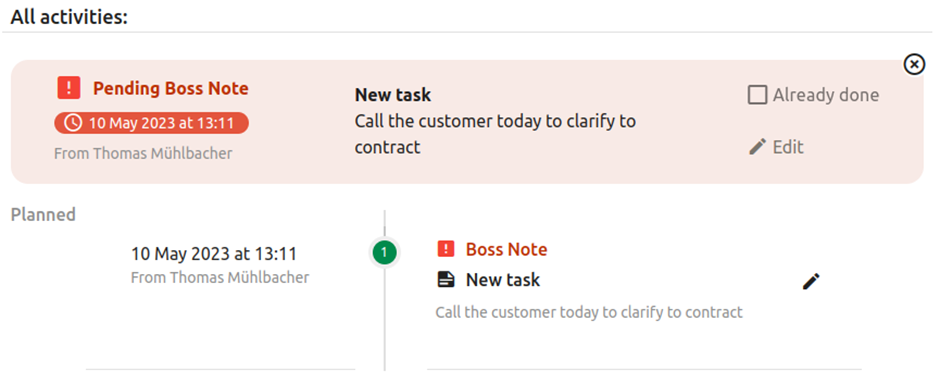 A new task as a boss note with higher priority